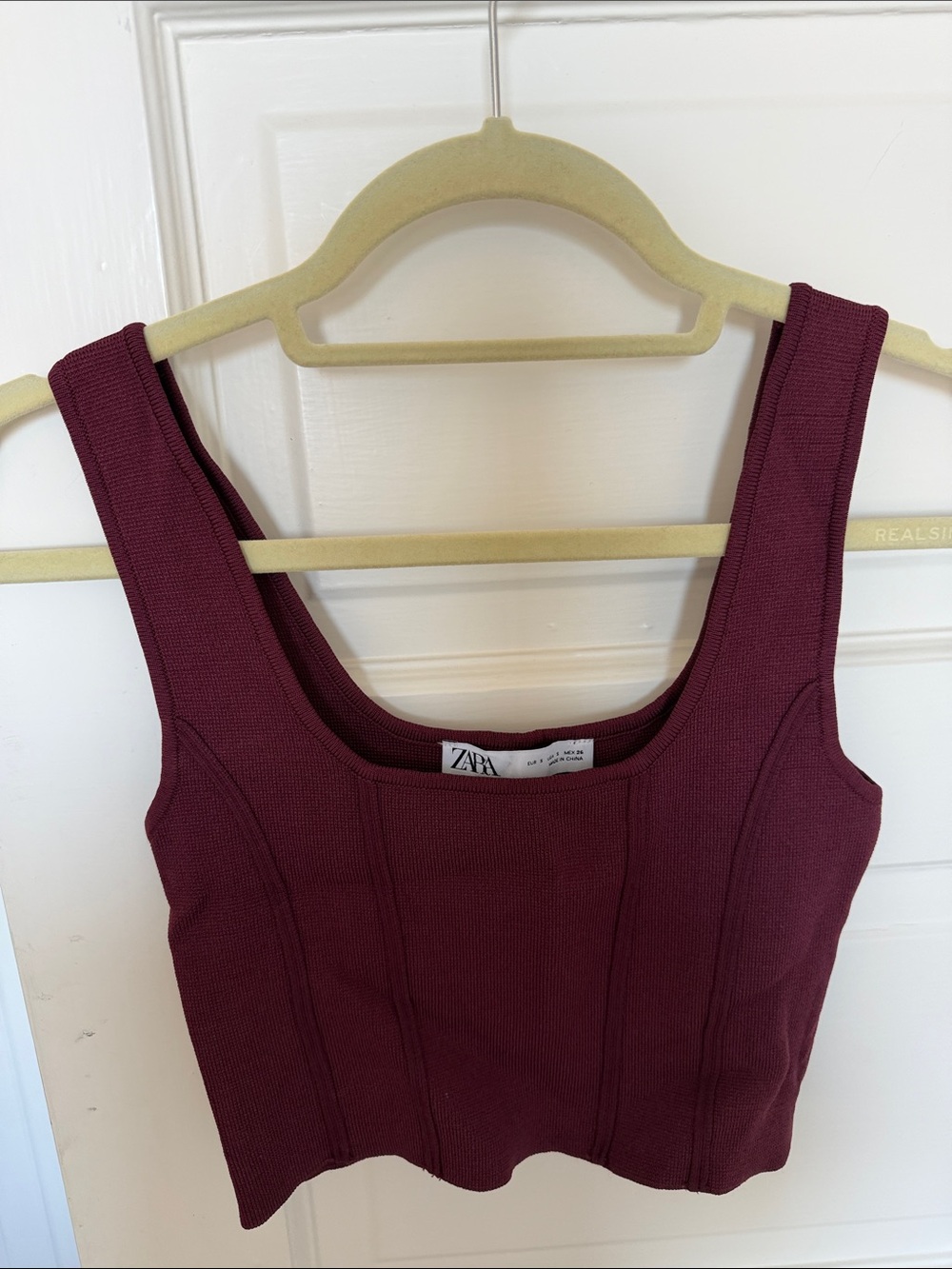 Zara Wine Ribbed Square-Neck Crop Top